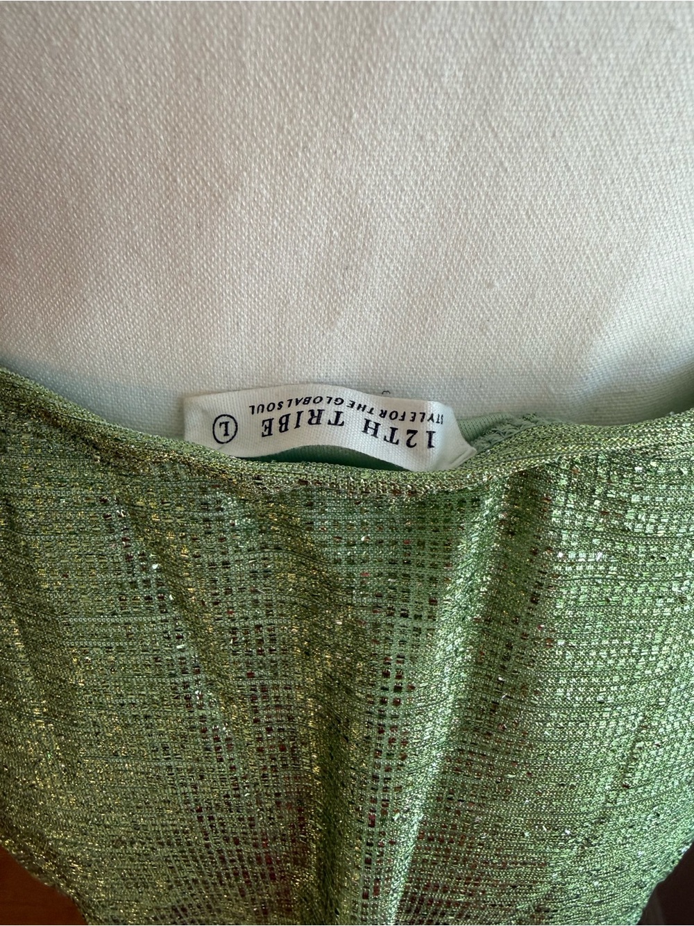 12th Tribe Metallic Light Green Maxi Skirt - Picture 5 of 9